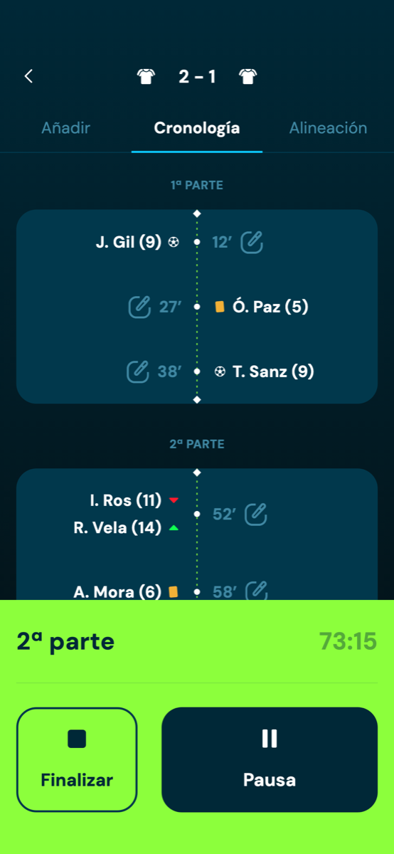 Live match report in the Minutes app